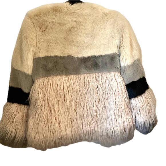 😊SAGE Color Faux Fur Jacket Color Block Ivory, Gray, Black, Pink Sz S EUC - Picture 6 of 13